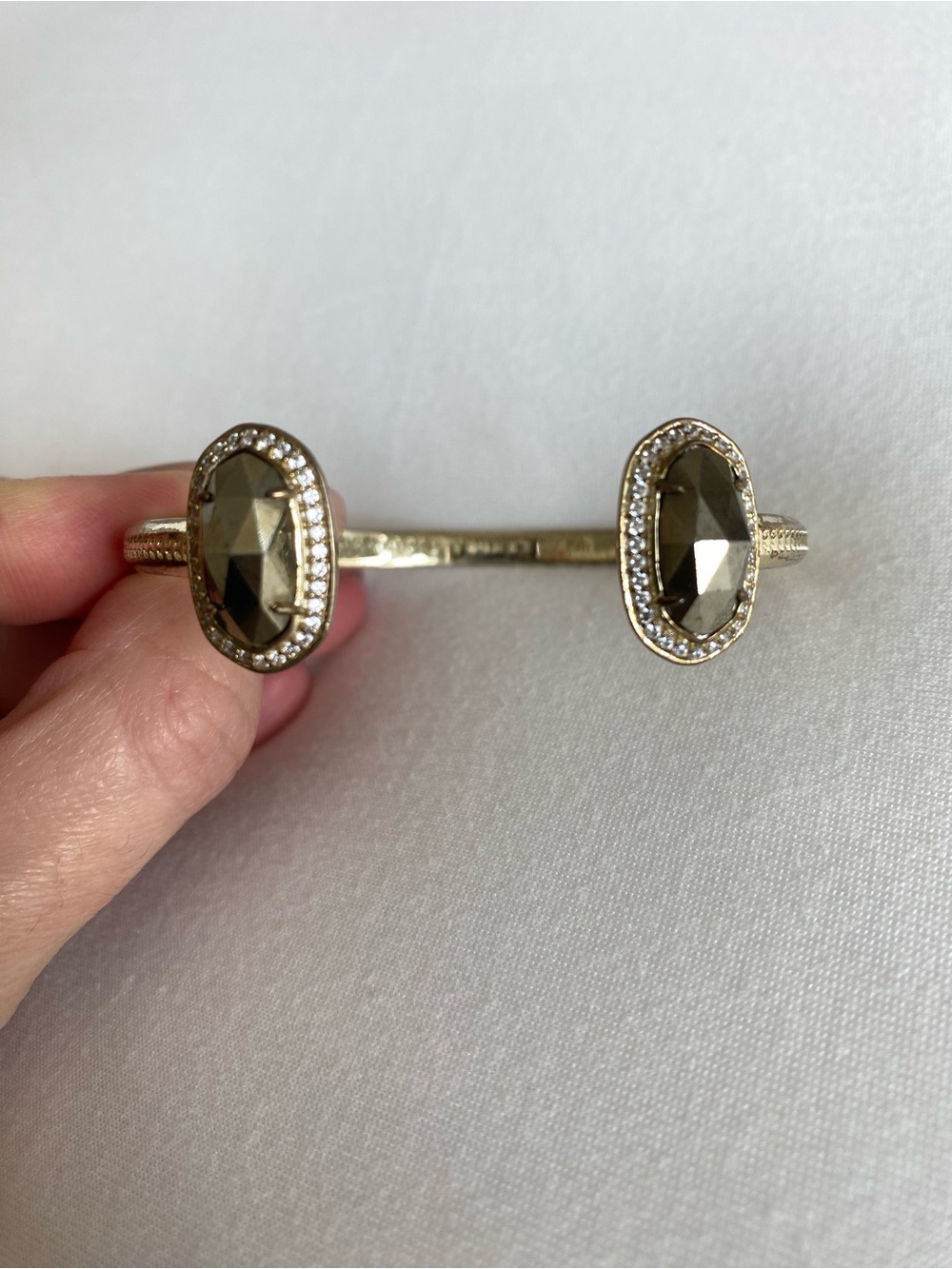 Kendra Scott Gold Open Cuff Bracelet with Olive-Gold Oval Stones